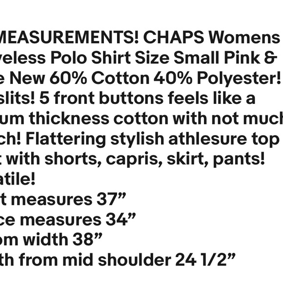 CHAPS Womens Sleeveless Polo Shirt Size Small Pink & White Side Slits New - Picture 7 of 7